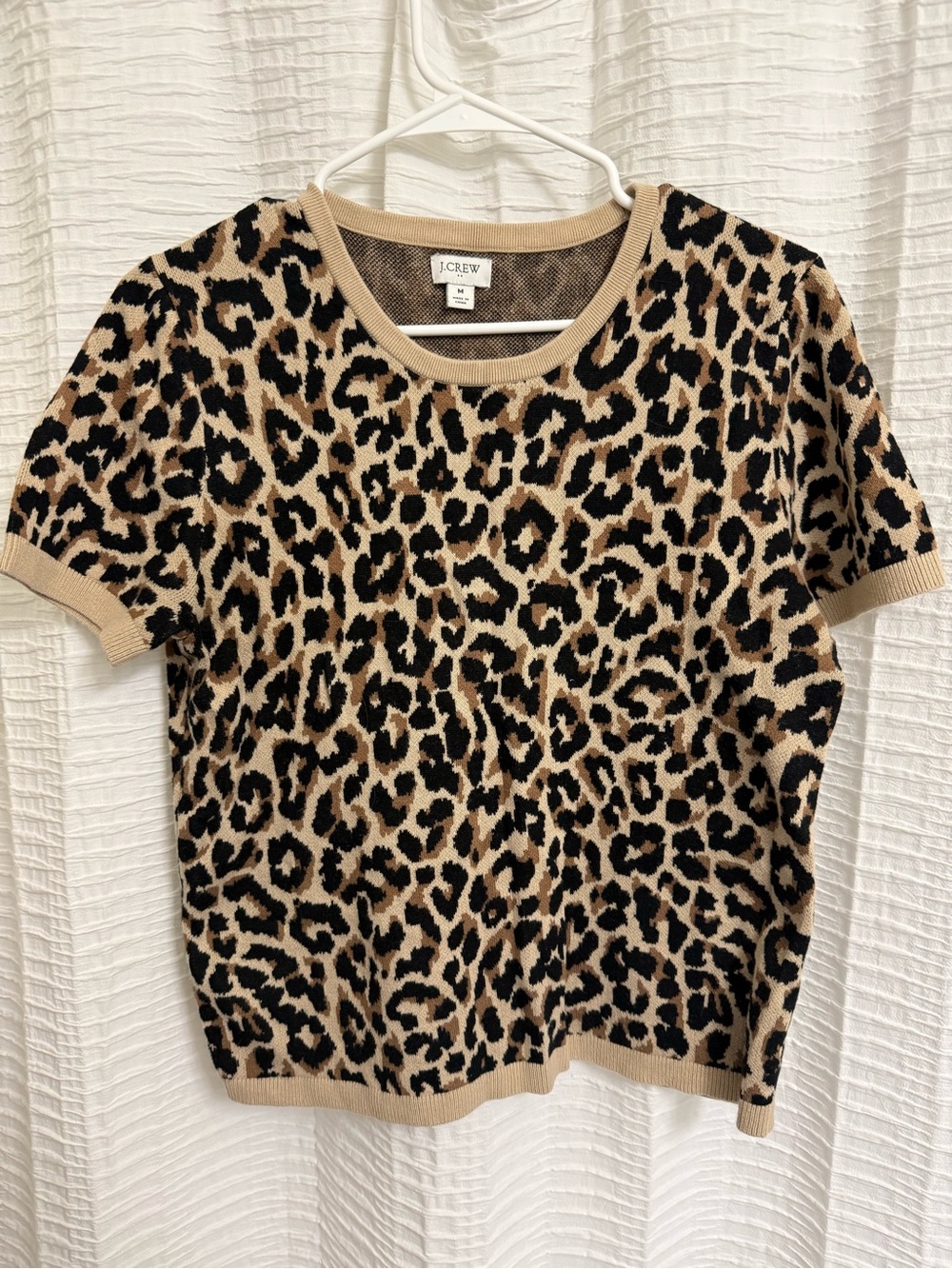 J.Crew Beige and Black Leopard Short Sleeve Sweater